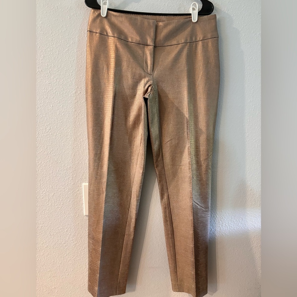 Alfani Gold Crackle Foil Pants Women’s Size 8 Tummy-Control Slim Leg